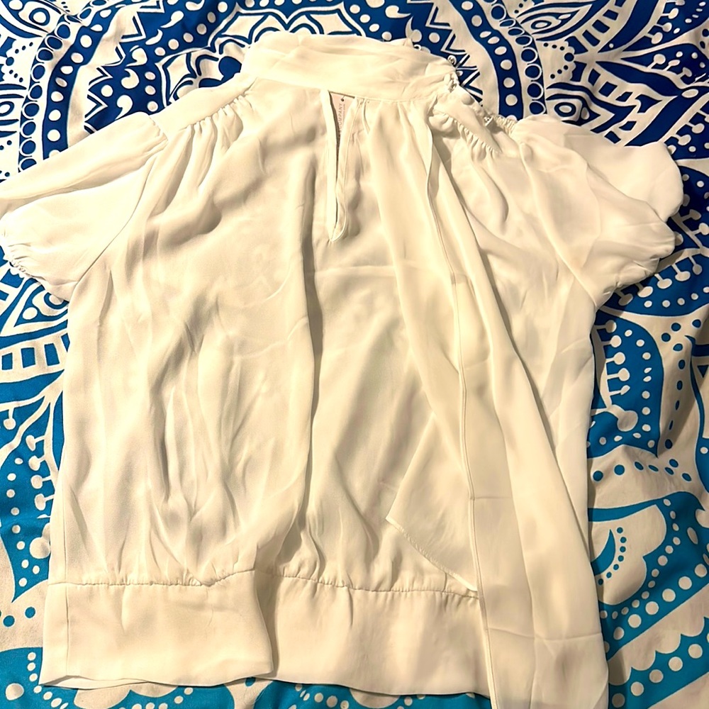 White blouse with an attached “scarf”